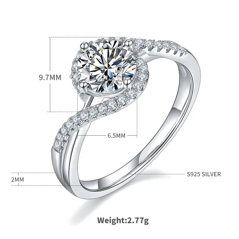 Angel S925 White-Gold-Plated Silver Moissanite Proposal Ring Women's Ring 1ct D