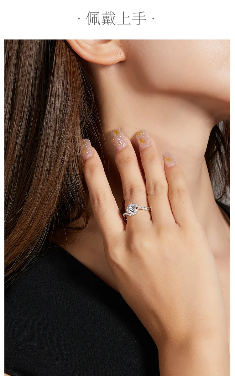 Angel S925 White-Gold-Plated Silver Moissanite Proposal Ring Women