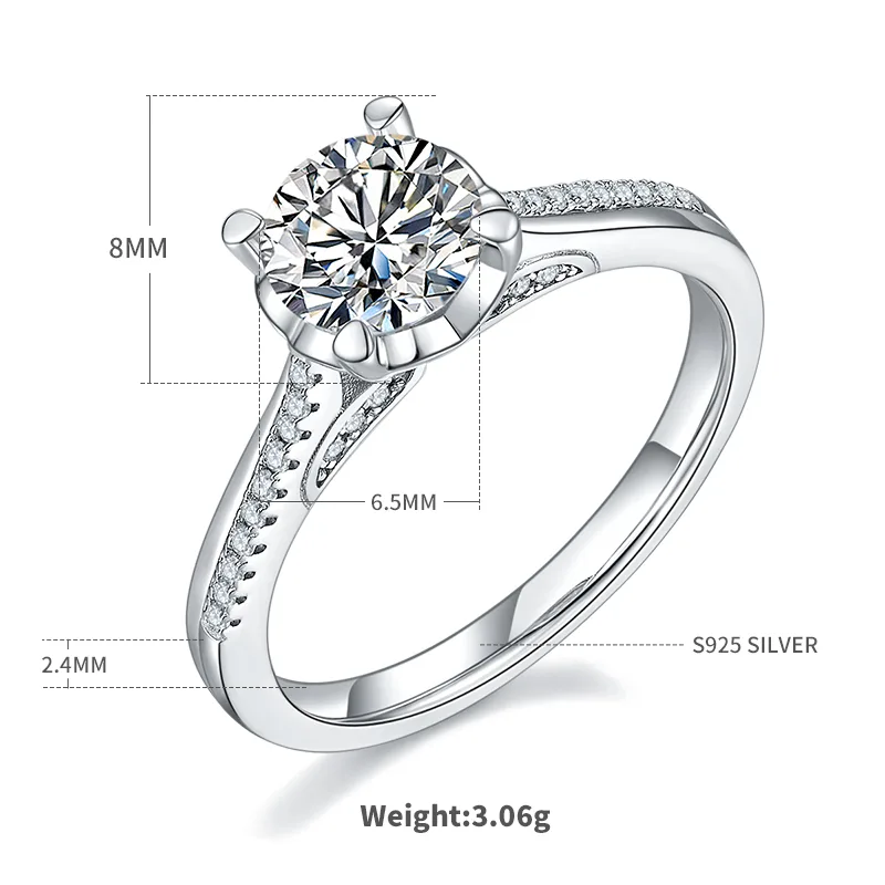 S925 White-Gold-Plated Silver Moissanite Proposal Ring Women's Ring 1ct D - M47A