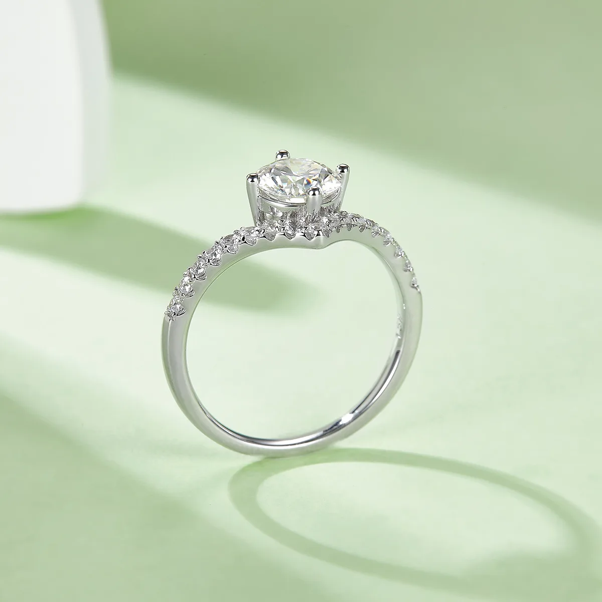 V Band Ring S925 White-Gold-Plated Silver Moissanite Wedding Band Women