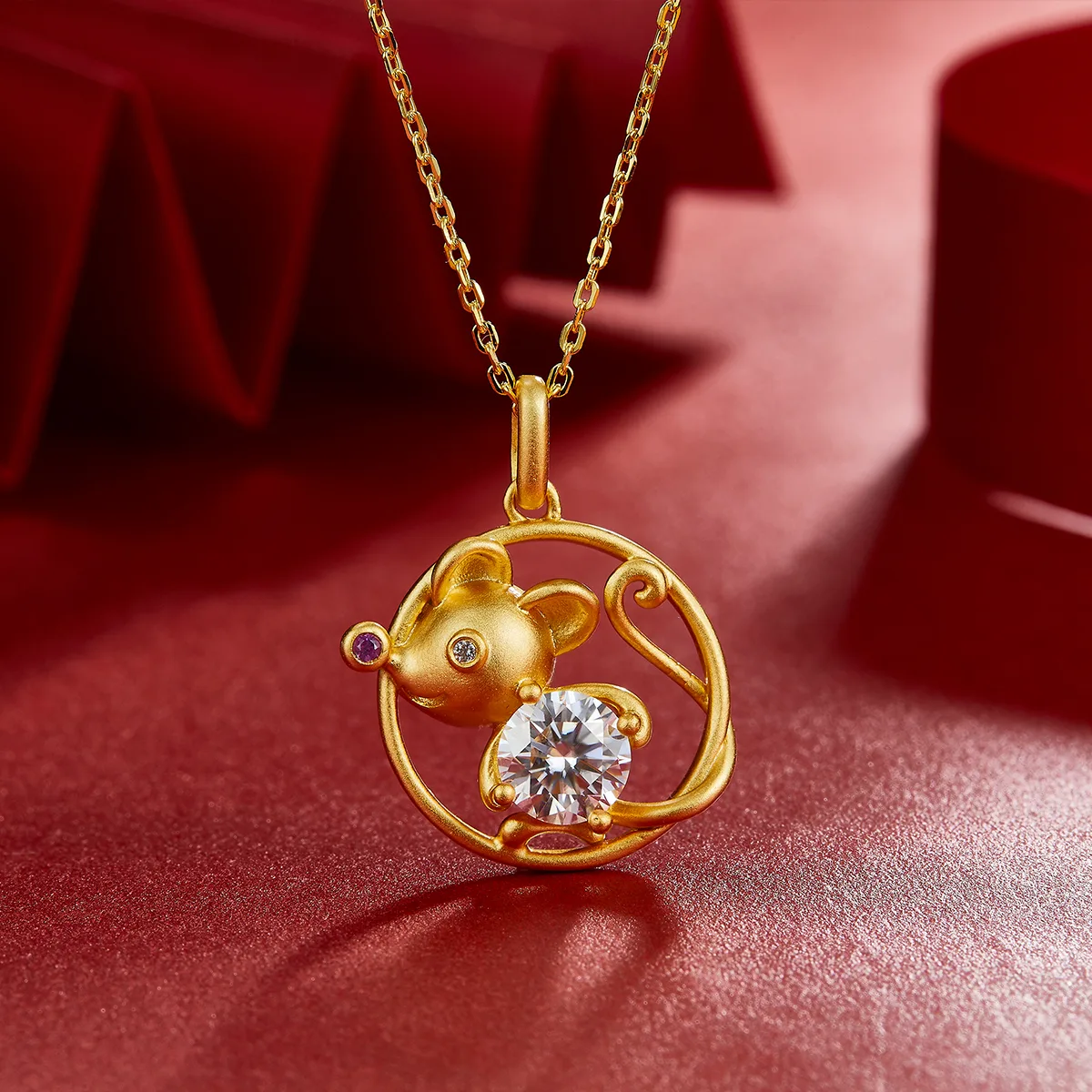 Chinese Zodiac Series Rat Moissanite Necklace 1.0ct