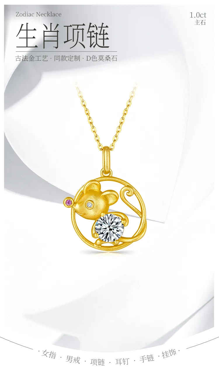 Chinese Zodiac Series Rat Moissanite Necklace 1.0ct detail 1