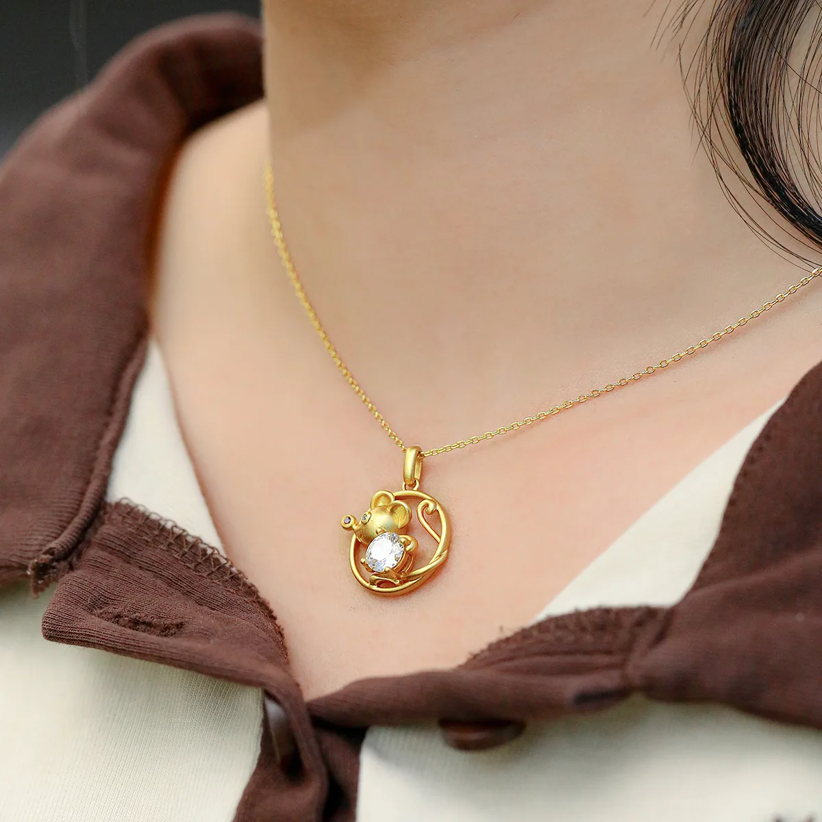 Chinese Zodiac Series Rat Moissanite Necklace 1.0ct