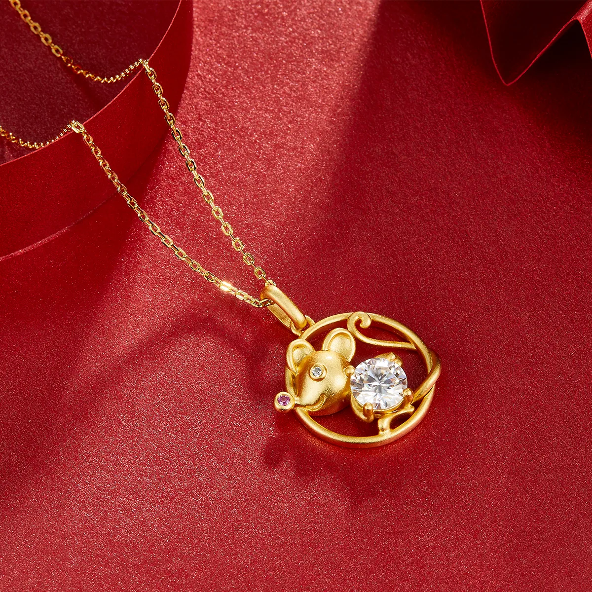 Chinese Zodiac Series Rat Moissanite Necklace 1.0ct