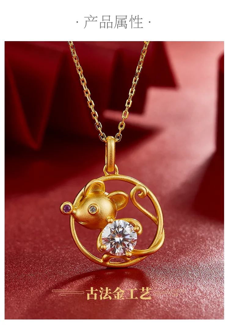 Chinese Zodiac Series Rat Moissanite Necklace 1.0ct detail 2