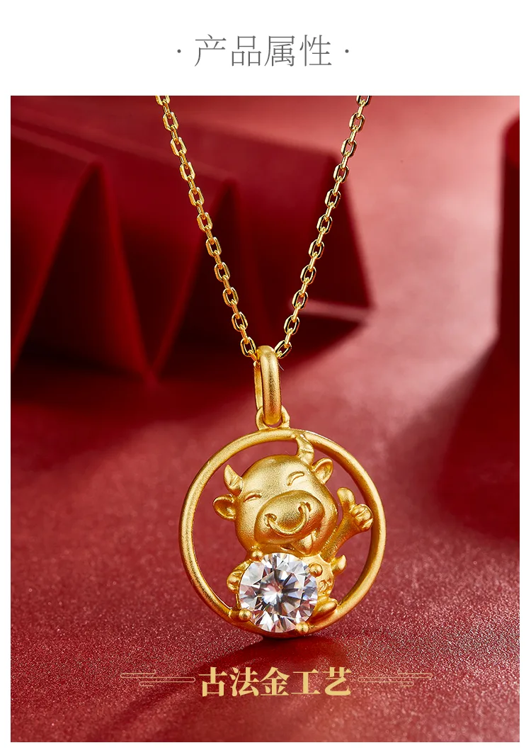Chinese Zodiac Series Ox Moissanite Necklace 1.0ct detail 2