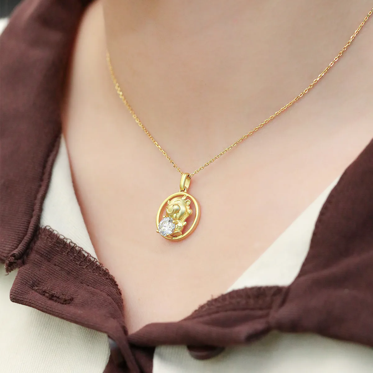 Chinese Zodiac Series Ox Moissanite Necklace 1.0ct