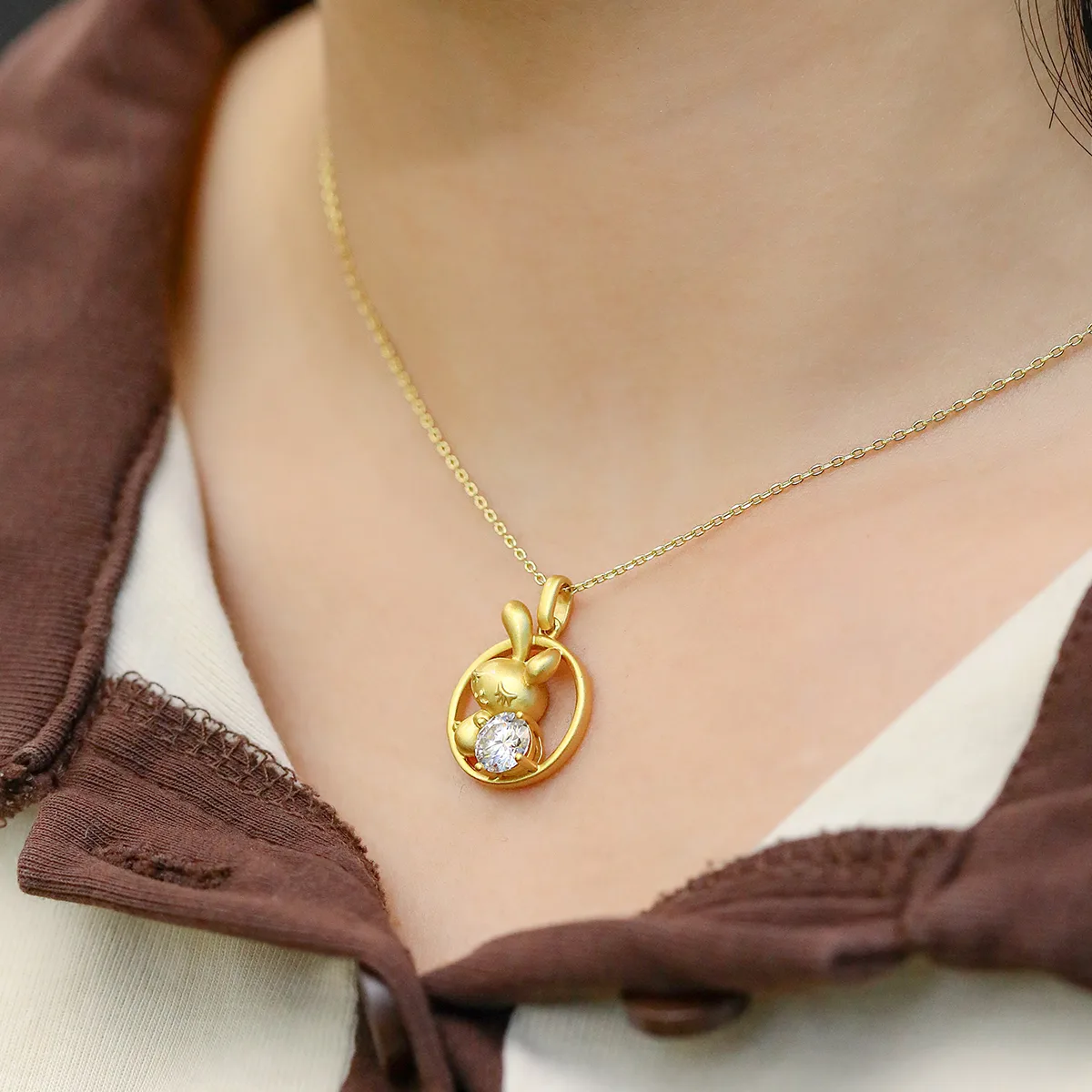 Chinese Zodiac Series Rabbit Moissanite Necklace 1.0ct