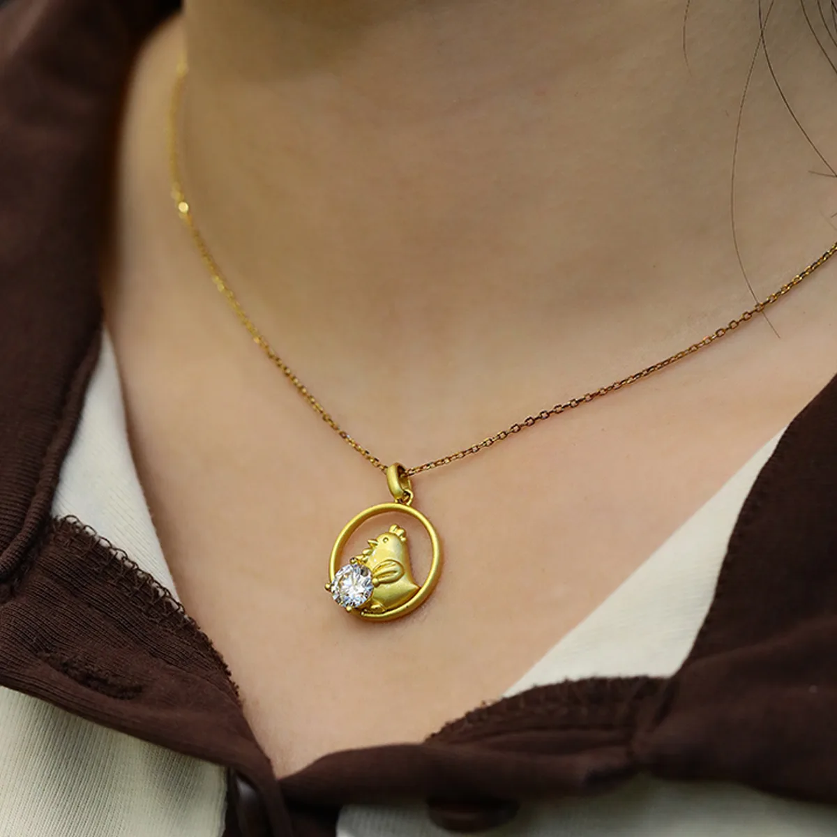 Chinese Zodiac Series Rooster Moissanite Necklace 1.0ct