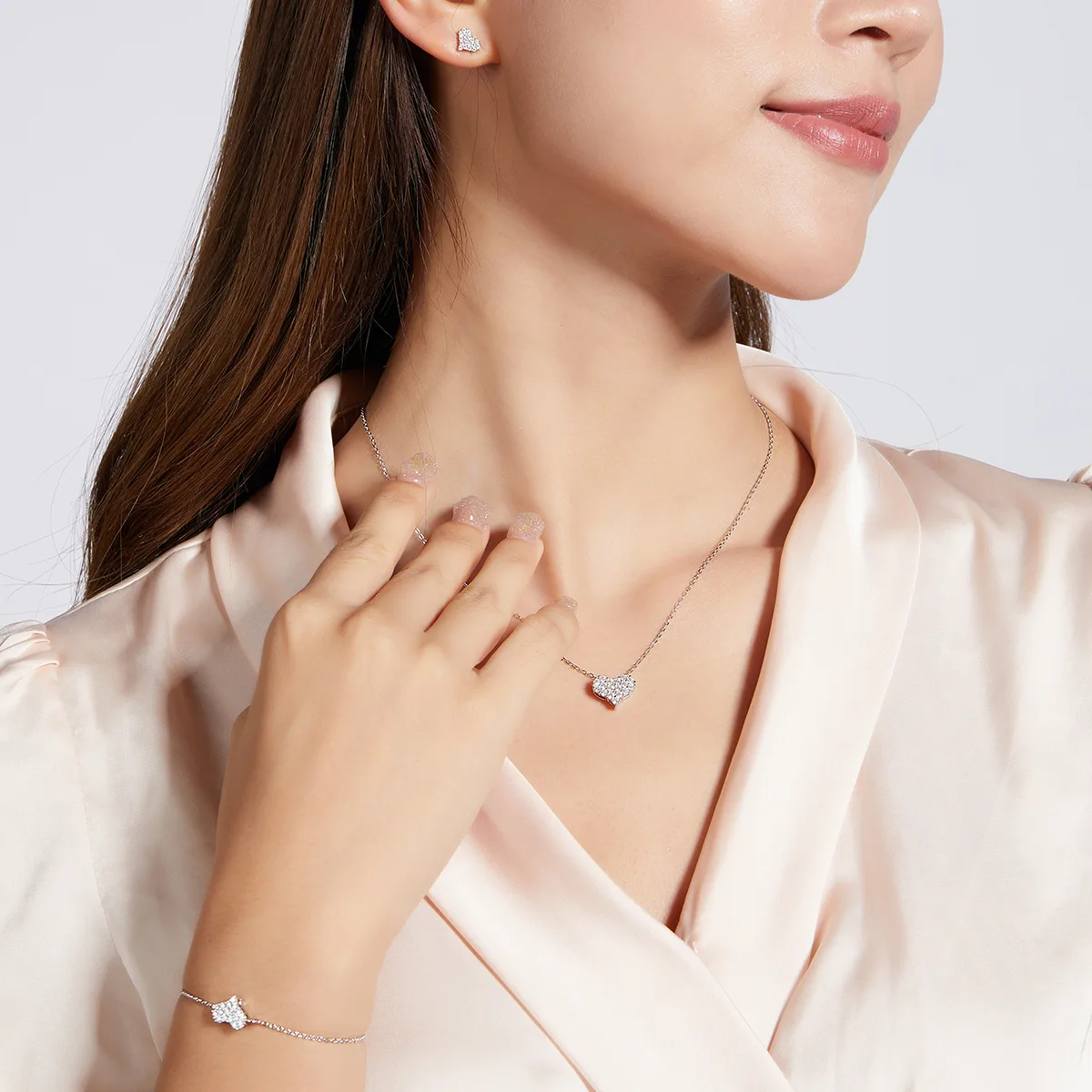 Moissanite Pendant Stud Earrings Bracelet Jewelry Set