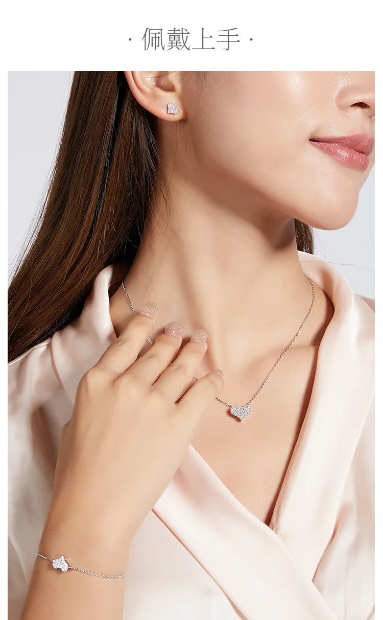 Moissanite Pendant Stud Earrings Bracelet Jewelry Set detail 6