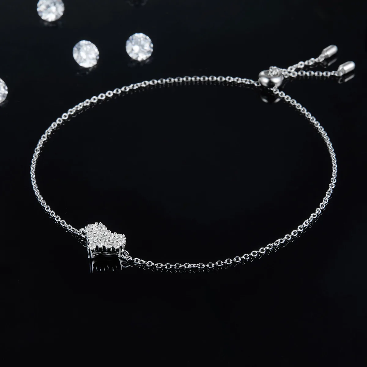 Moissanite Pendant Stud Earrings Bracelet Jewelry Set