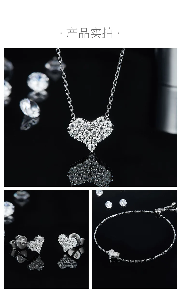 Moissanite Pendant Stud Earrings Bracelet Jewelry Set detail 4