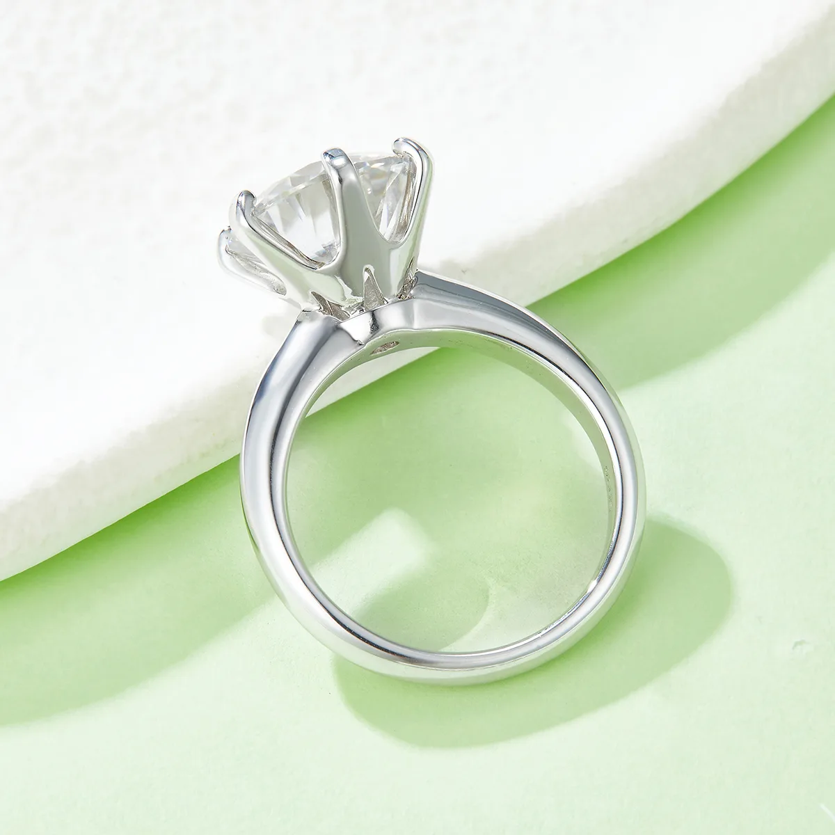 Plain Band T Six-Prong S925 White-Gold-Plated Silver Moissanite Proposal Ring Women's Ring 5.0ct D