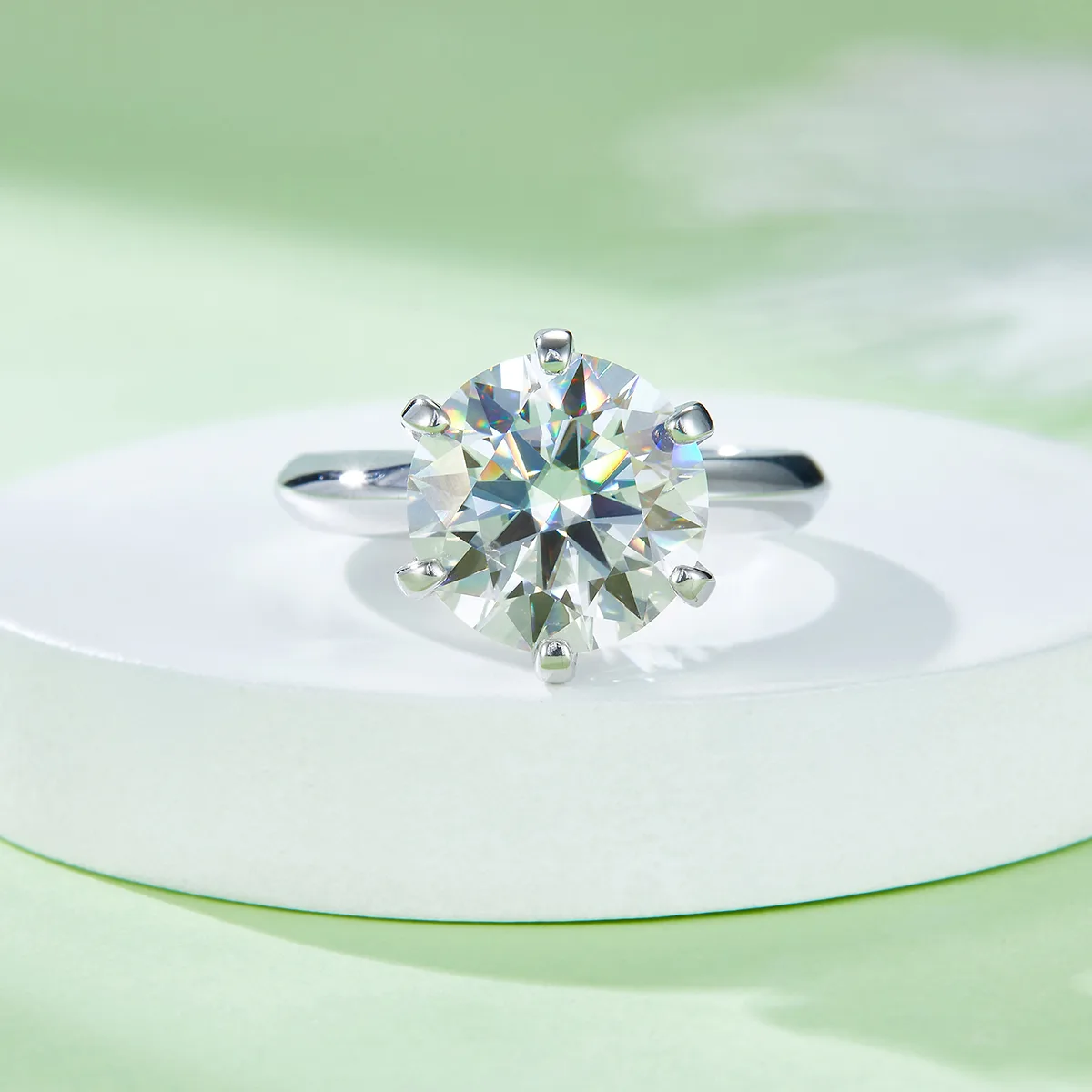 Plain Band T Six-Prong S925 White-Gold-Plated Silver Moissanite Proposal Ring Women's Ring 5.0ct D
