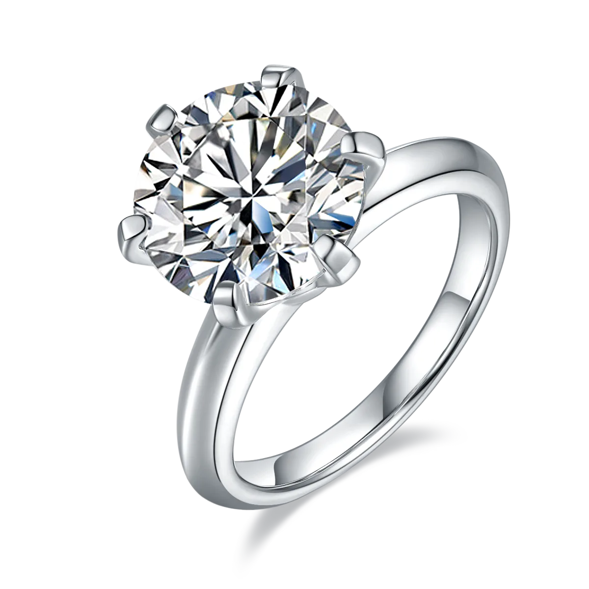Plain Band T Six-Prong S925 White-Gold-Plated Silver Moissanite Proposal Ring Women's Ring 5.0ct D