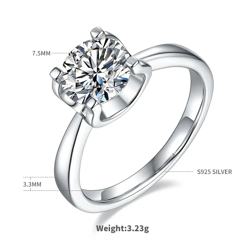 Classic Ox S925 White-Gold-Plated Silver Moissanite Engagement Ring Women's Ring 1.5ct D