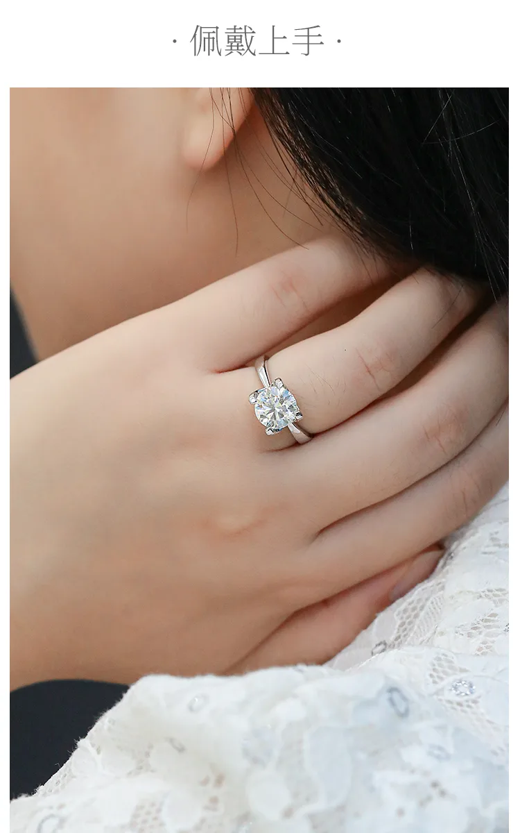 Classic Ox S925 White-Gold-Plated Silver Moissanite Engagement Ring Women