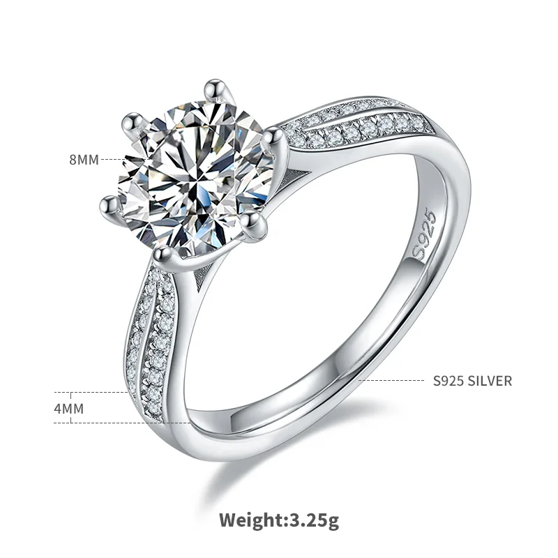 Starlight Queen S925 White-Gold-Plated Silver Moissanite Wedding Band Women's Ring 2.0ct D