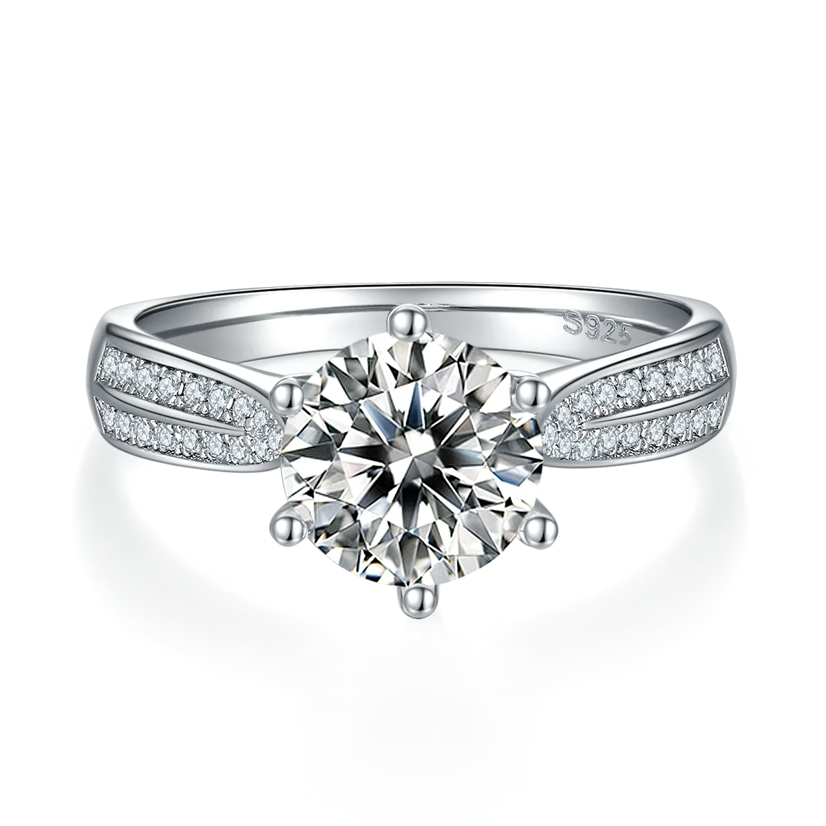 Starlight Queen S925 White-Gold-Plated Silver Moissanite Wedding Band Women's Ring 2.0ct D