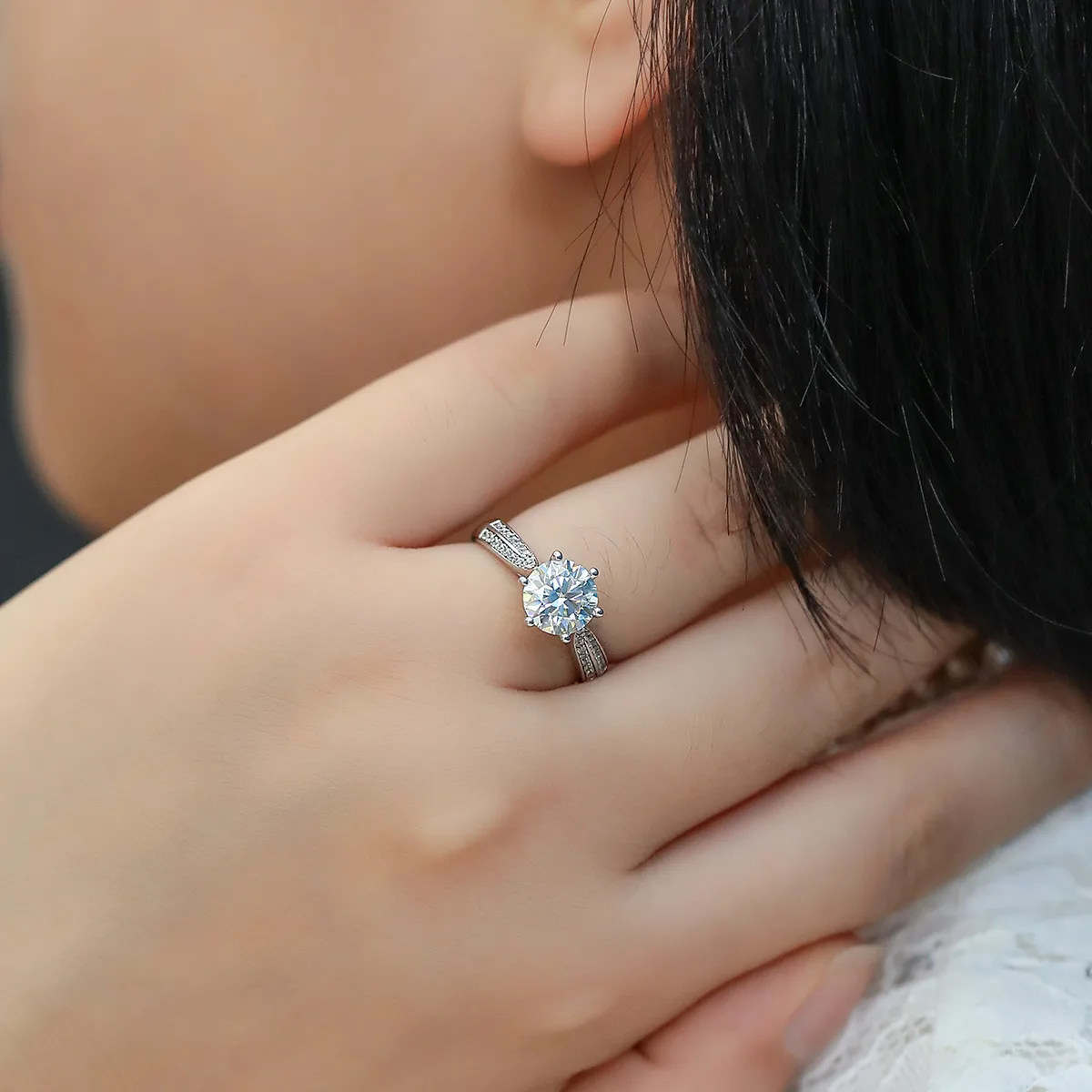 Starlight Queen S925 White-Gold-Plated Silver Moissanite Wedding Band Women's Ring 2.0ct D