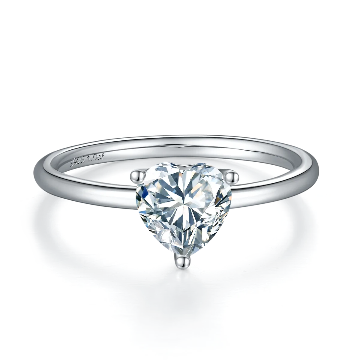Classic Heart S925 White-Gold-Plated Silver Moissanite Wedding Band Women's Ring 1.0ct D