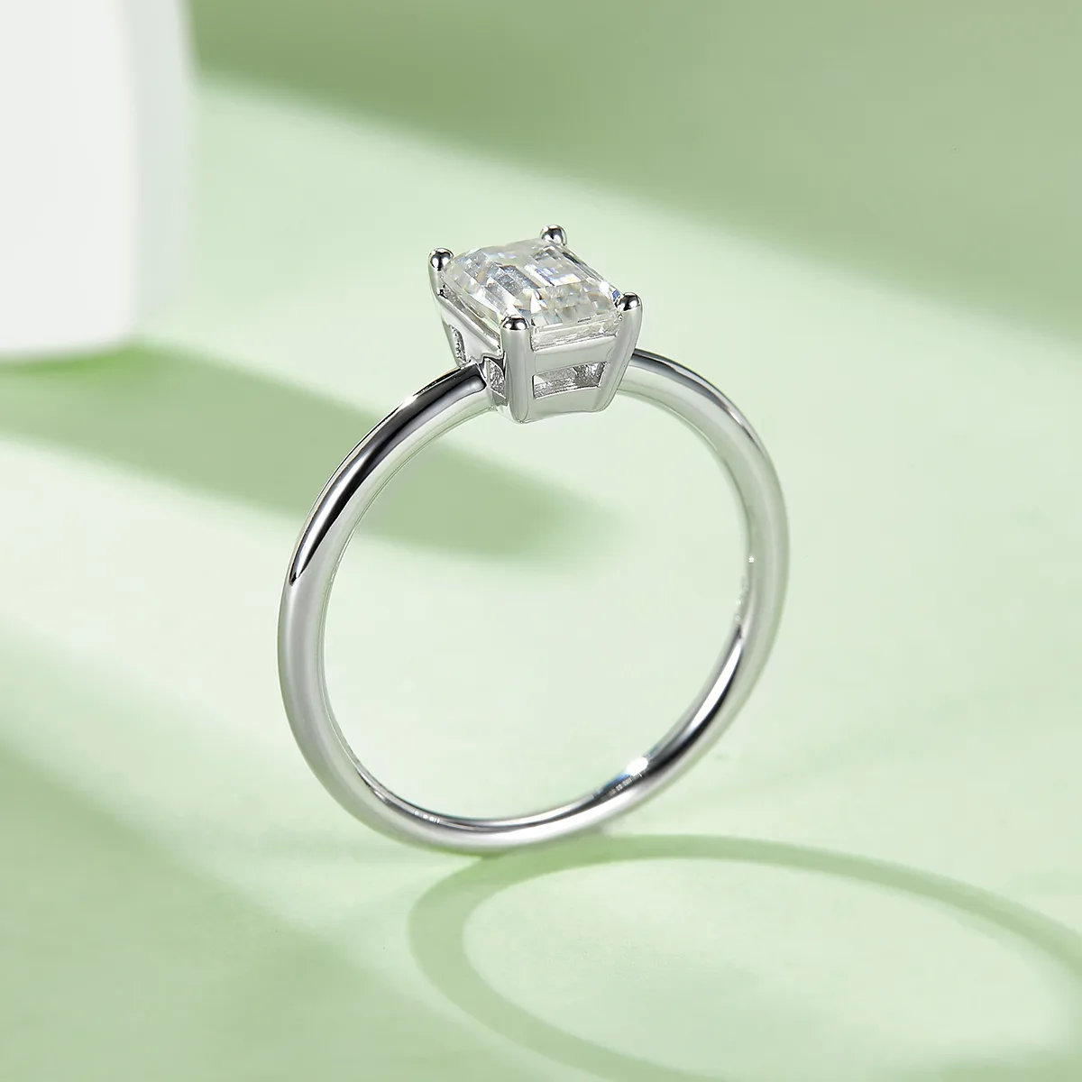 Classic Rectangle S925 White-Gold-Plated Silver Moissanite Proposal Ring Women's Ring 1.0ct D