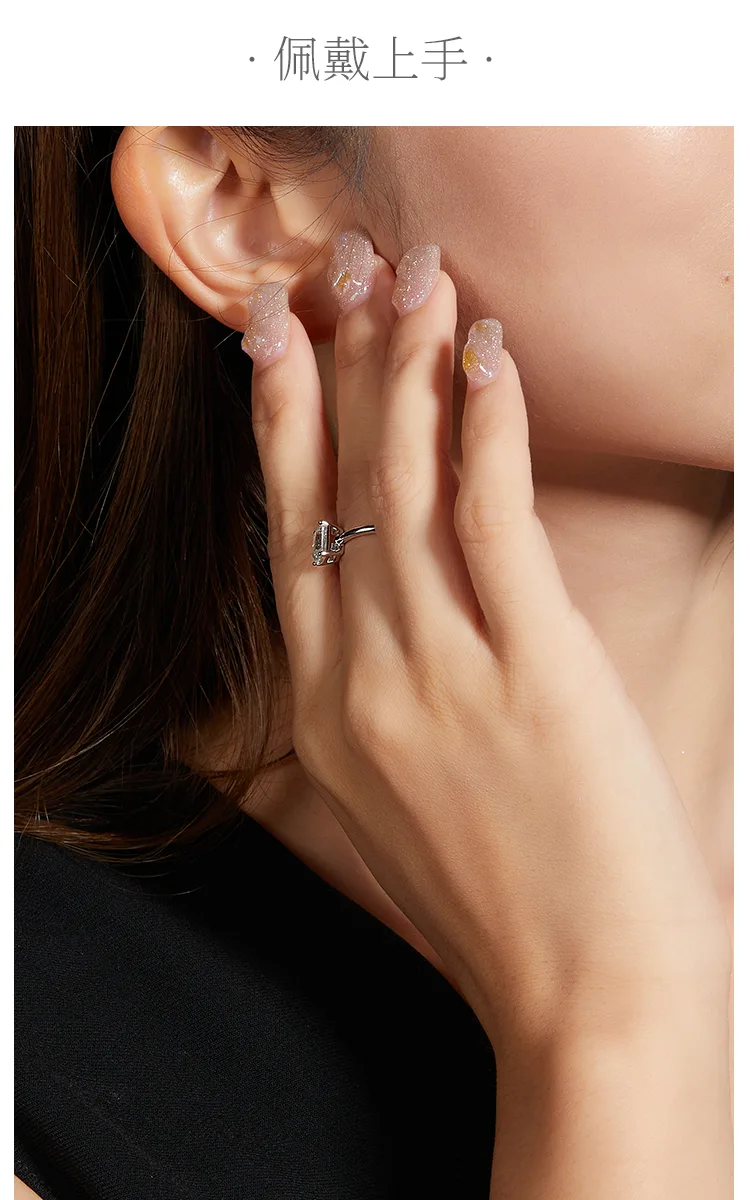 Classic Rectangle S925 White-Gold-Plated Silver Moissanite Proposal Ring Women