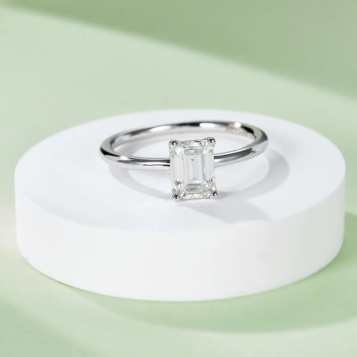 Classic Rectangle S925 White-Gold-Plated Silver Moissanite Proposal Ring Women's Ring 1.0ct D