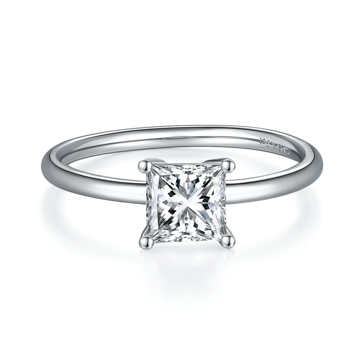 Classic Square S925 White-Gold-Plated Silver Moissanite Engagement Ring Women