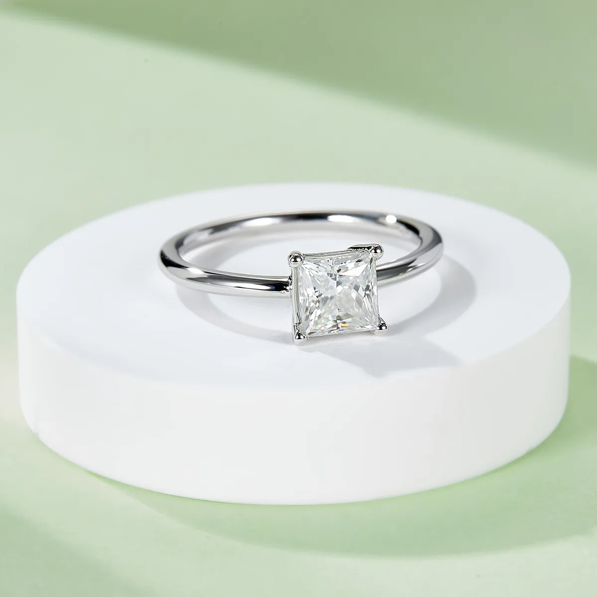 Classic Square S925 White-Gold-Plated Silver Moissanite Engagement Ring Women