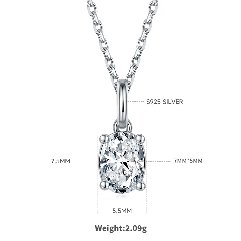 Classic Oval S925 White-Gold-Plated Silver Moissanite Pendant Stud Earrings Jewelry Set