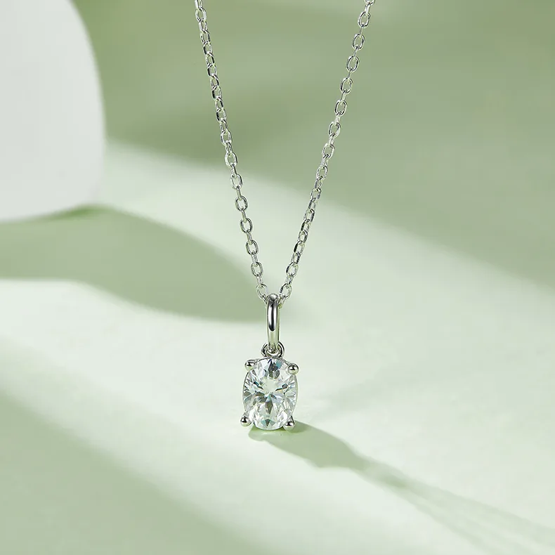 Classic Oval S925 White-Gold-Plated Silver Moissanite Pendant Stud Earrings Jewelry Set