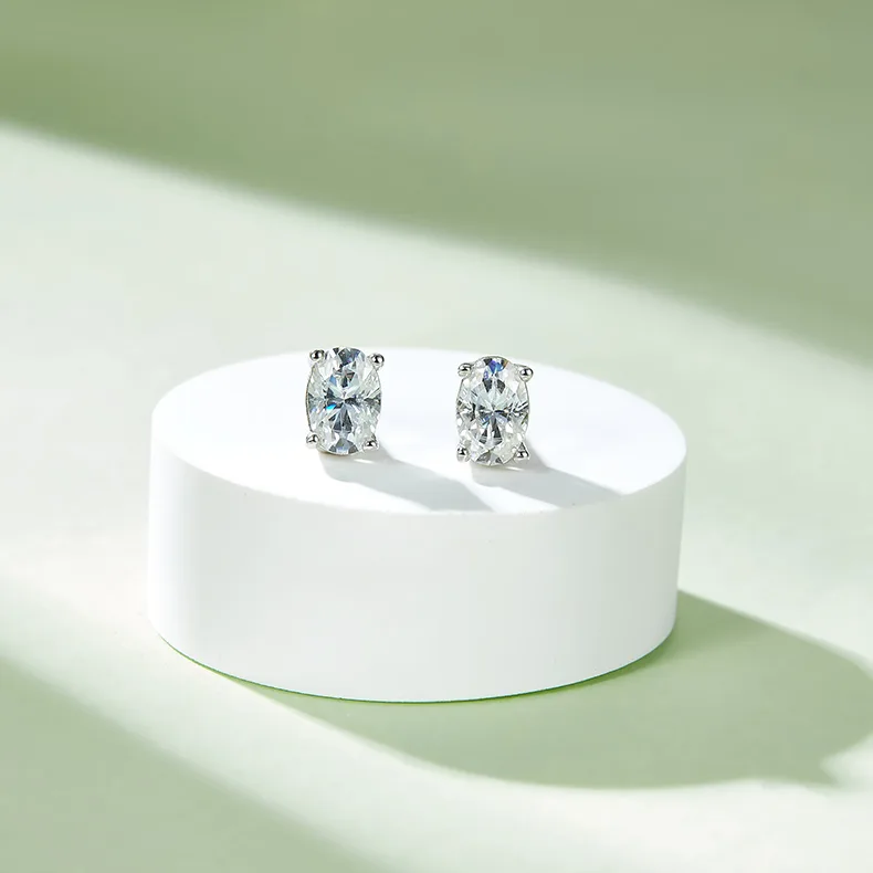 Classic Oval S925 White-Gold-Plated Silver Moissanite Pendant Stud Earrings Jewelry Set