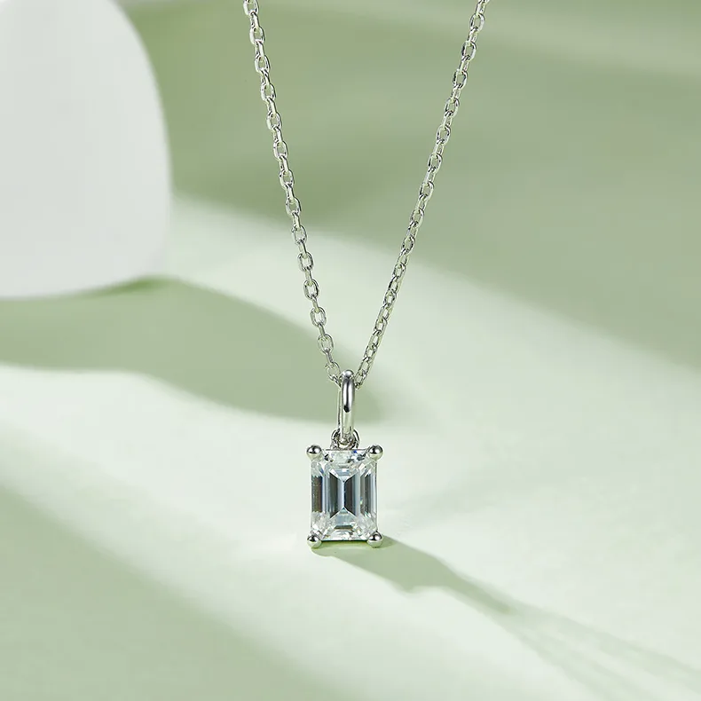 Classic Rectangle S925 White-Gold-Plated Silver Moissanite Pendant Stud Earrings Jewelry Set