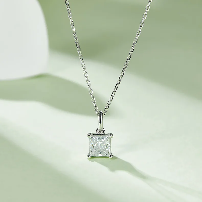 Classic Square S925 White-Gold-Plated Silver Moissanite Pendant Stud Earrings Jewelry Set