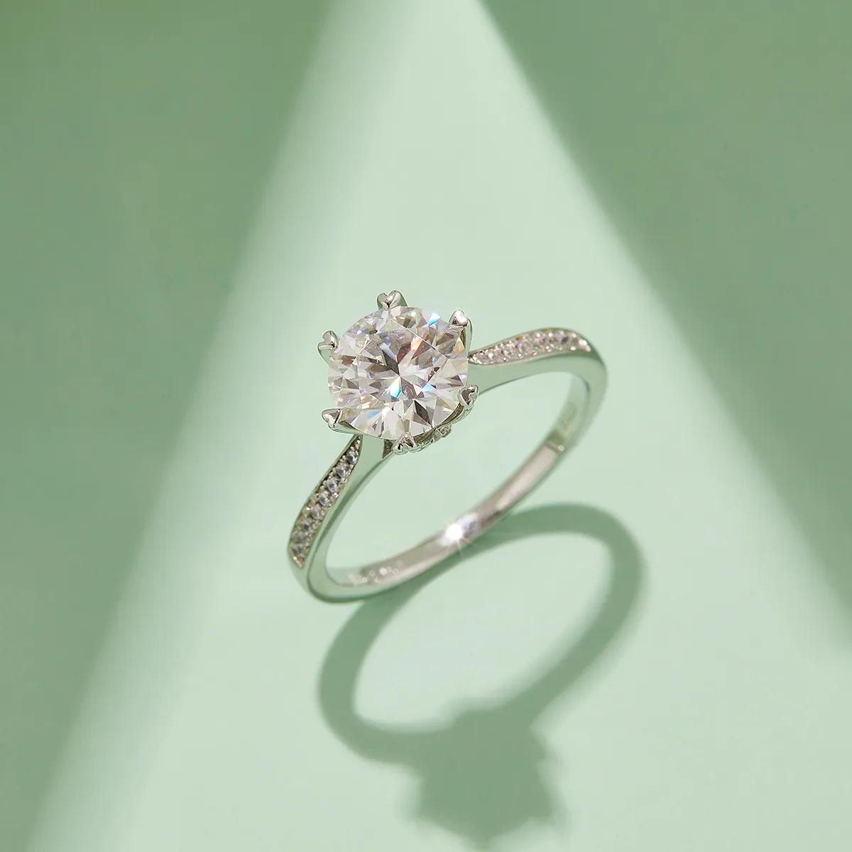Fortune Turns S925 White-Gold-Plated Silver Moissanite Engagement Ring Women's Ring 1.5ct D
