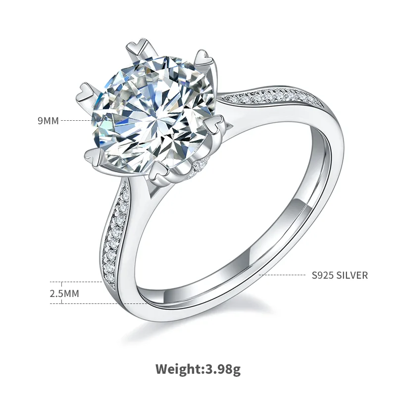 Fortune Turns S925 White-Gold-Plated Silver Moissanite Wedding Band Women's Ring 3.0ct D