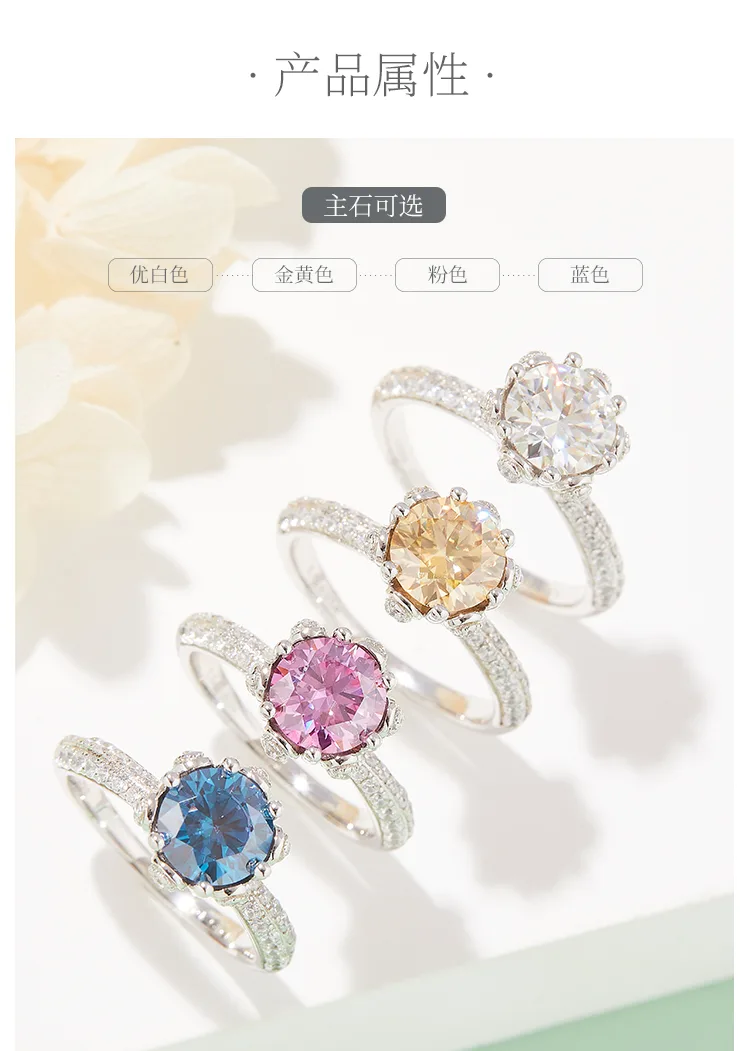 Straight-Band Luxury Pavé Flora S925 White-Gold-Plated Silver Moissanite Proposa