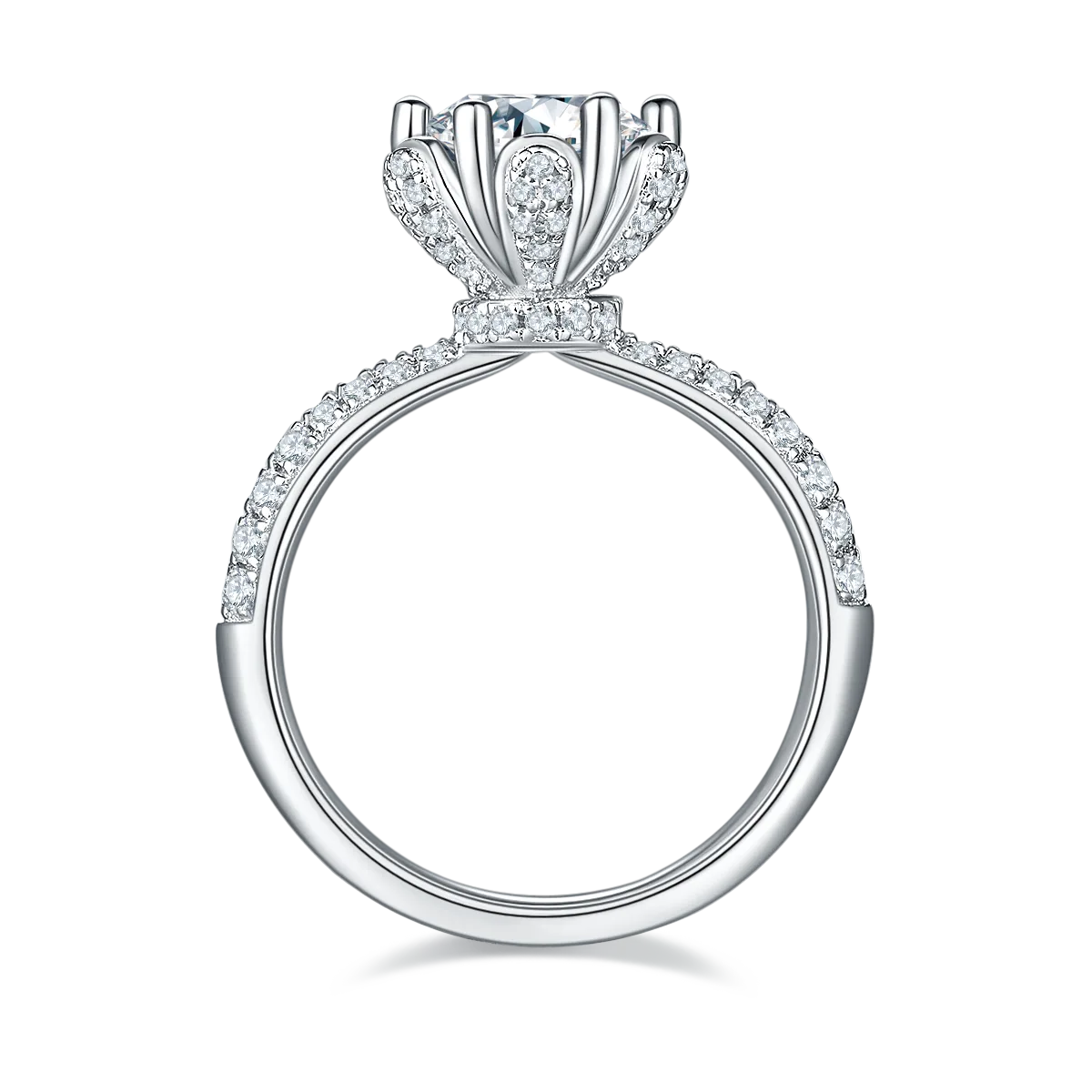Straight-Band Luxury Pavé Flora S925 White-Gold-Plated Silver Moissanite Proposal Ring Women's Ring 1.5ct D