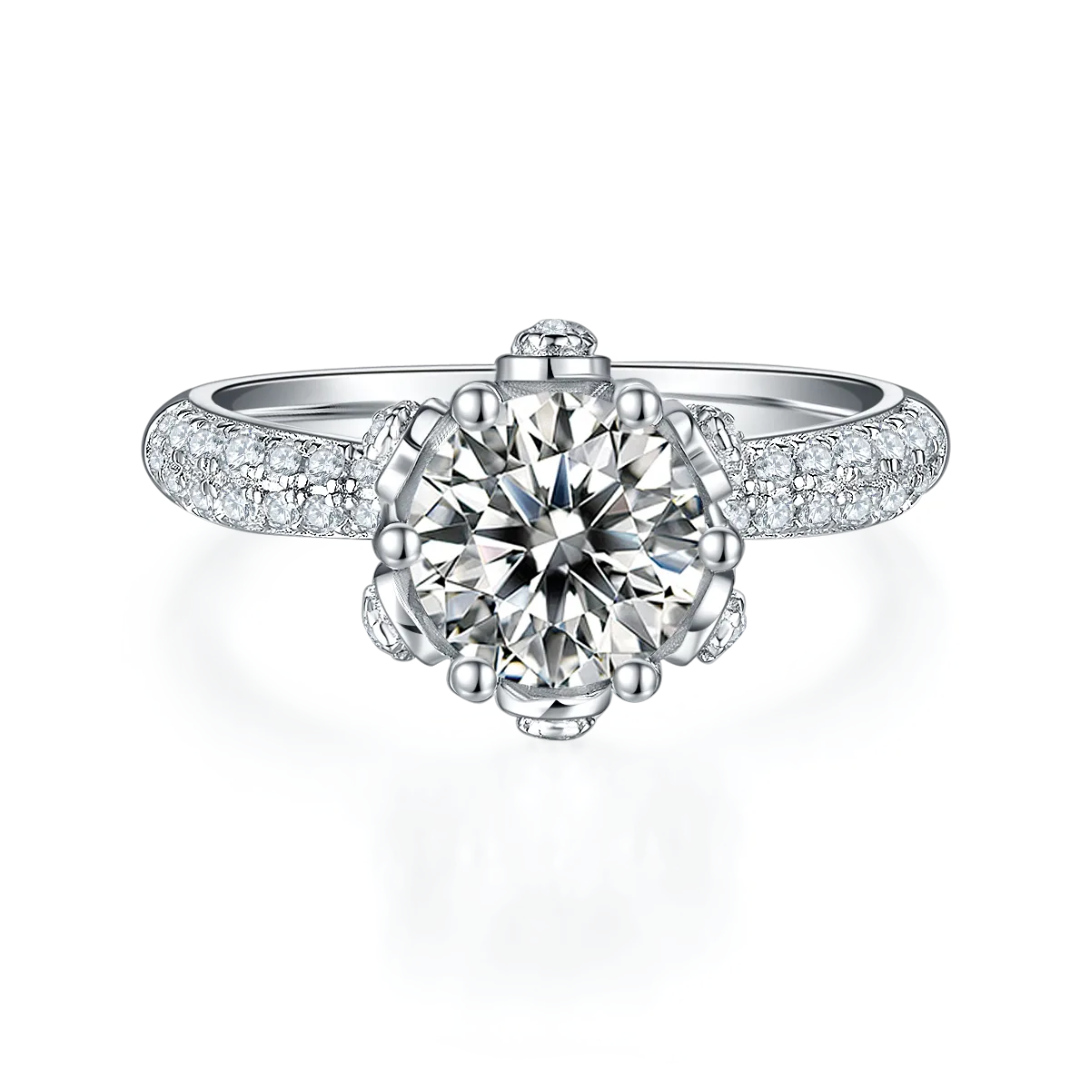 Straight-Band Luxury Pavé Flora S925 White-Gold-Plated Silver Moissanite Proposal Ring Women's Ring 1.5ct D