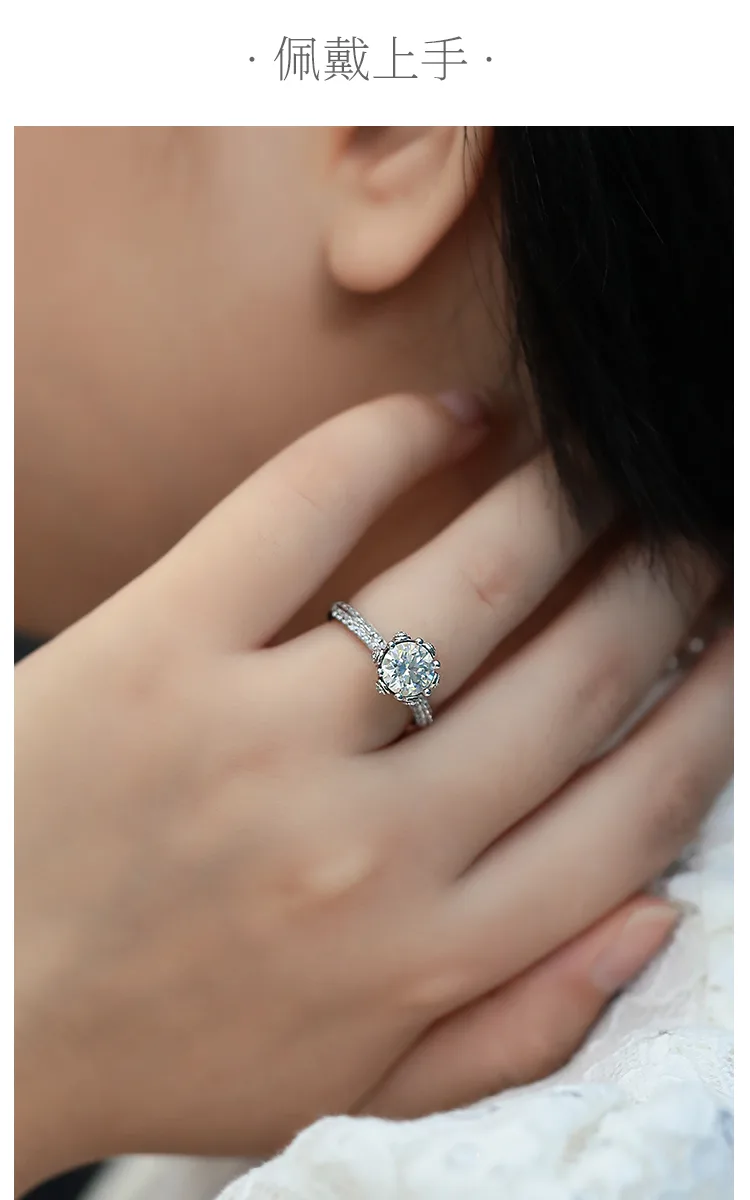 Straight-Band Luxury Pavé Flora S925 White-Gold-Plated Silver Moissanite Proposa