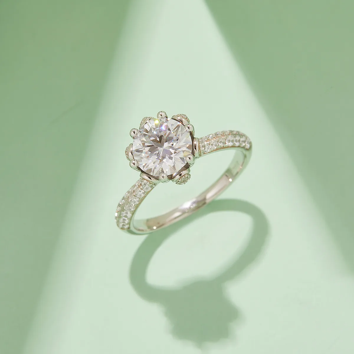 Straight-Band Luxury Pavé Flora S925 White-Gold-Plated Silver Moissanite Wedding Band Women's Ring 2.0ct D