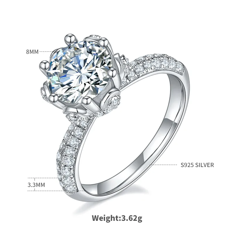 Straight-Band Luxury Pavé Flora S925 White-Gold-Plated Silver Moissanite Wedding Band Women's Ring 2.0ct D