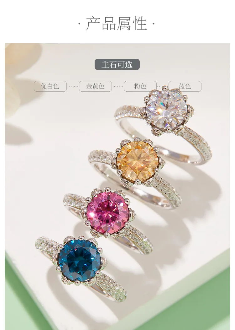 Straight-Band Luxury Pavé Flora S925 White-Gold-Plated Silver Moissanite Wedding