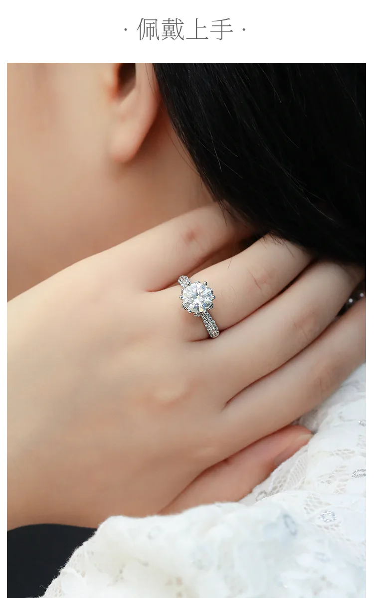 Straight-Band Luxury Pavé Flora S925 White-Gold-Plated Silver Moissanite Wedding