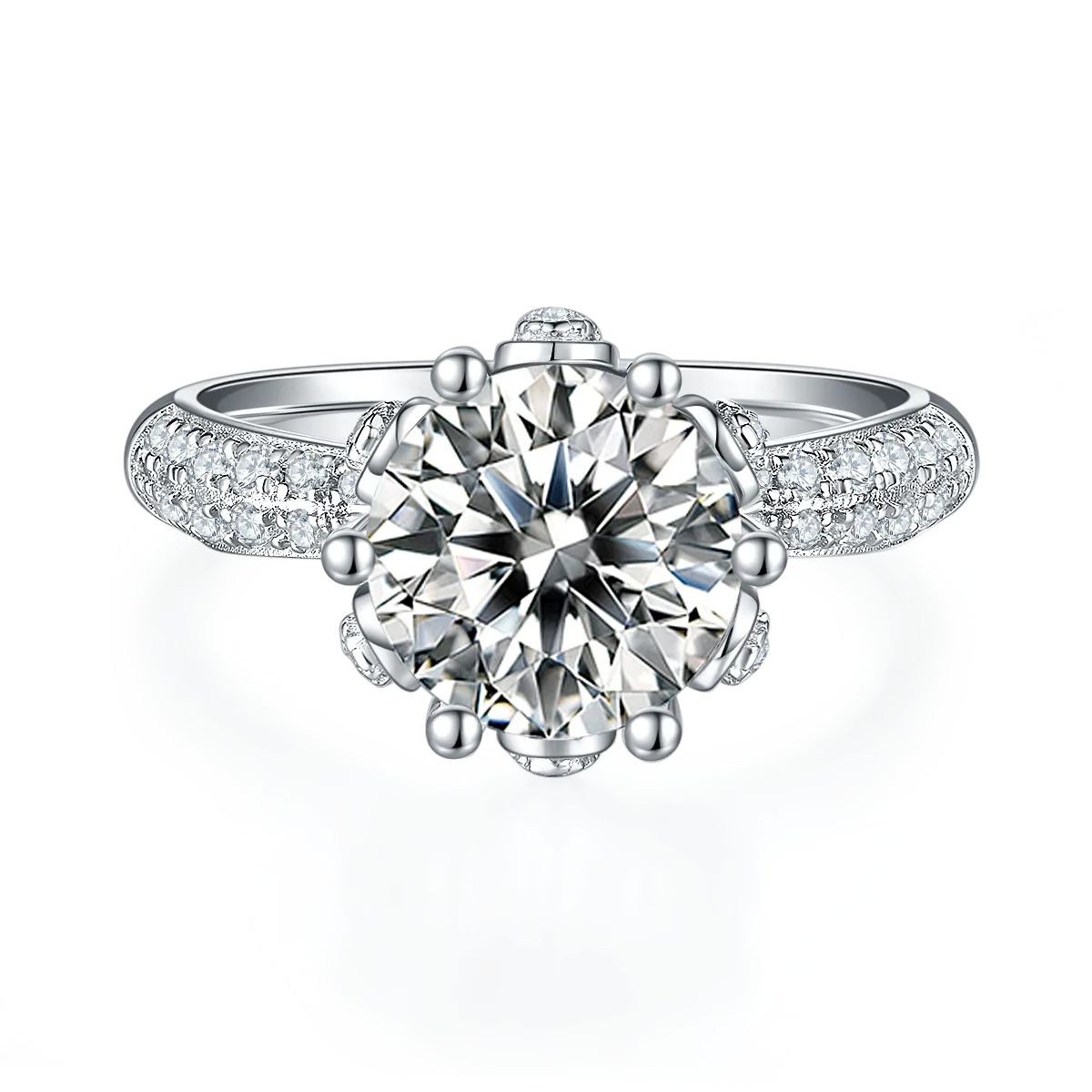 Straight-Band Luxury Pavé Flora S925 White-Gold-Plated Silver Moissanite Wedding Band Women