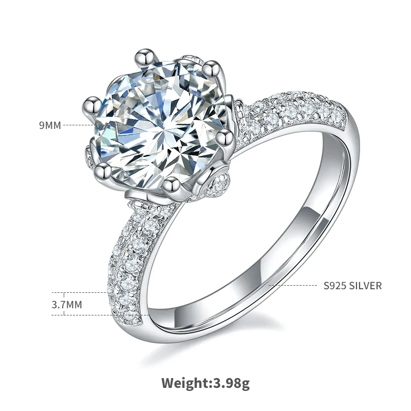 Straight-Band Luxury Pavé Flora S925 White-Gold-Plated Silver Moissanite Wedding Band Women's Ring 3.0ct D