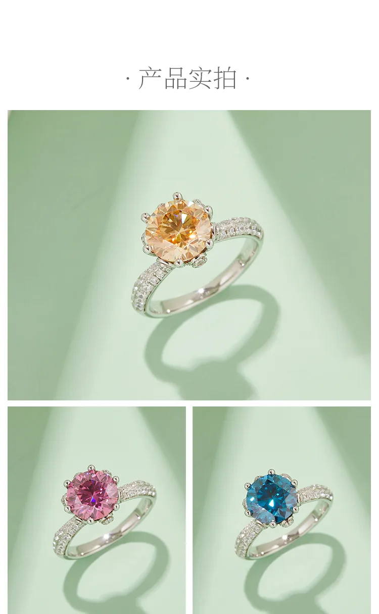 Straight-Band Luxury Pavé Flora S925 White-Gold-Plated Silver Moissanite Wedding