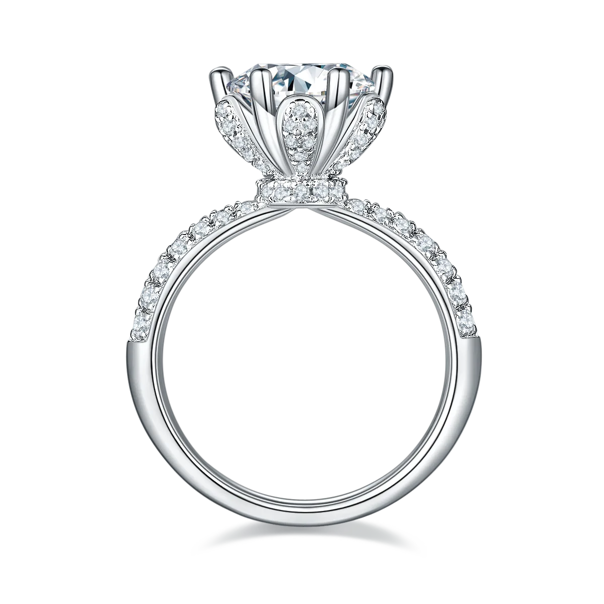 Straight-Band Luxury Pavé Flora S925 White-Gold-Plated Silver Moissanite Wedding Band Women